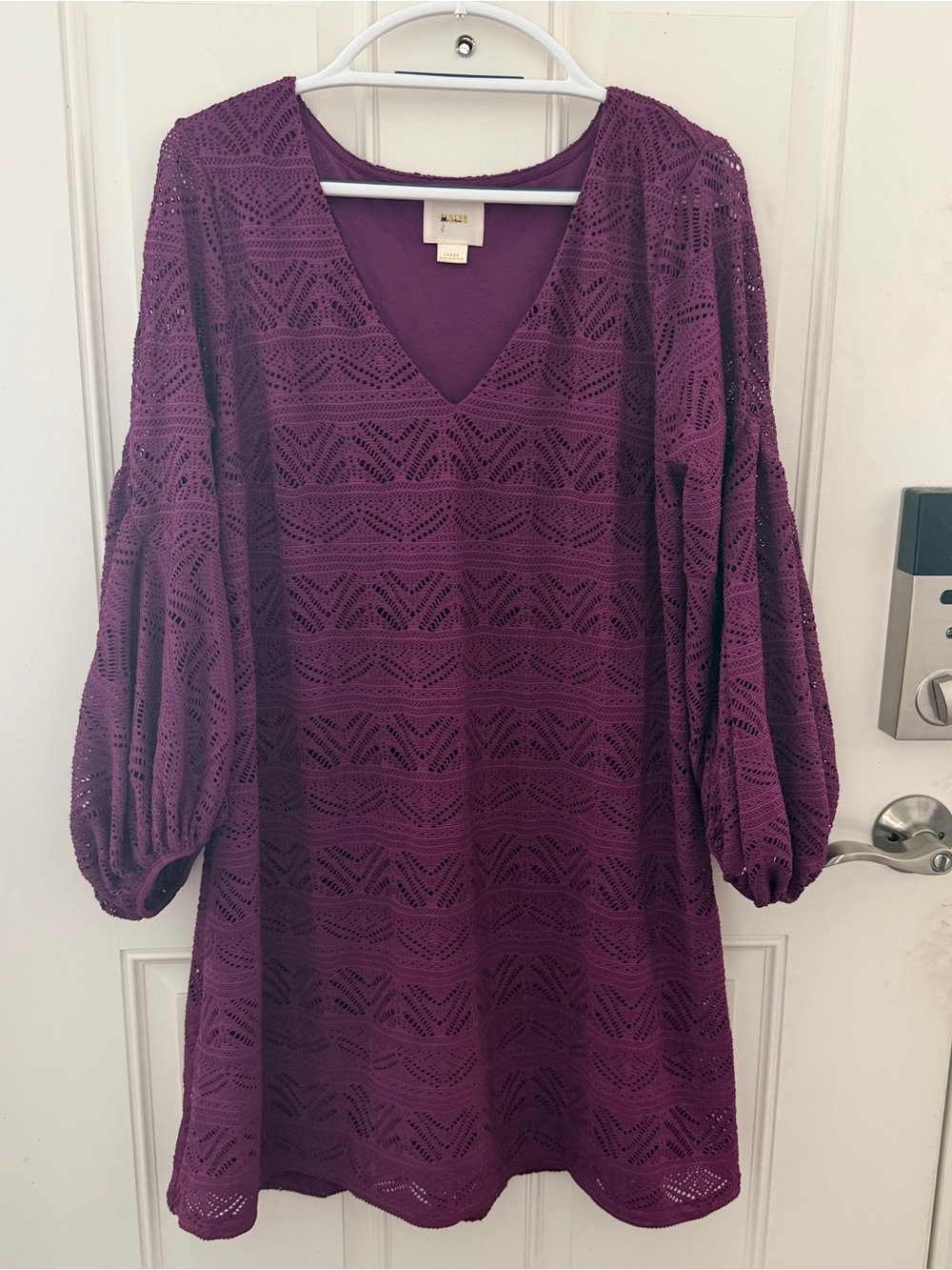 Maeve Anthropologie Laila Lace Puff Sleeve Dress L | Purple Boho